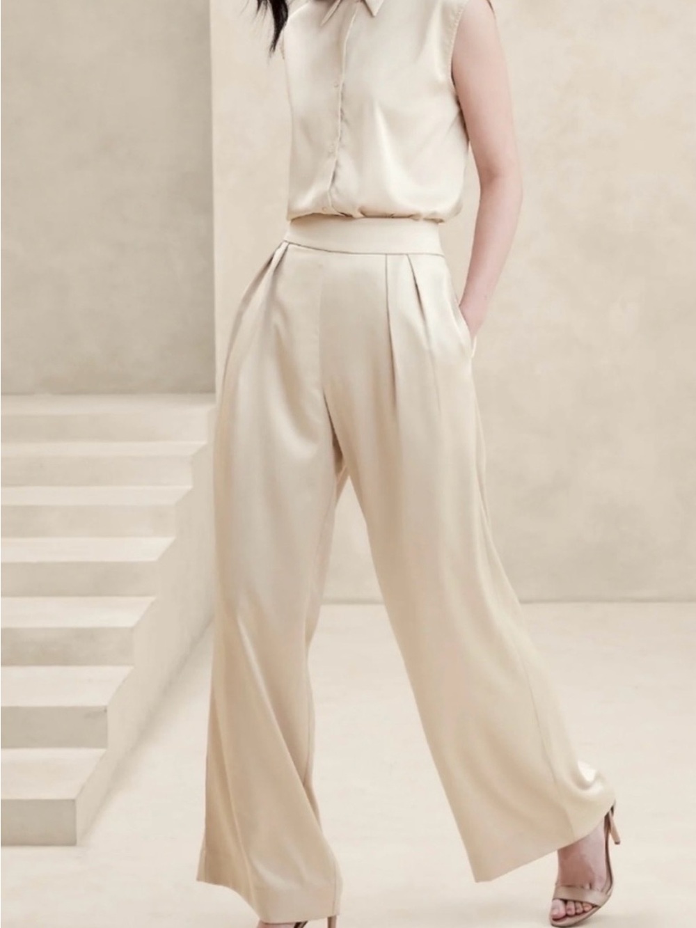 Banana Republic Wide Leg Pants in Light Beige
